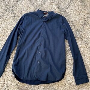 DENIM & FLOWER Slim Fit Blue Micro Dot Button Down Mens M